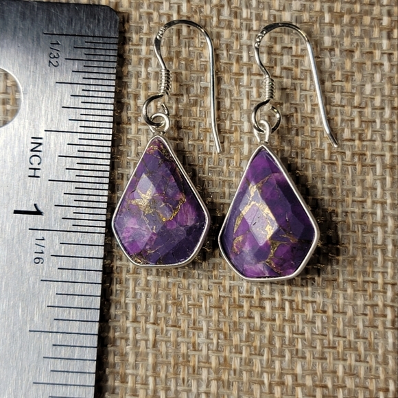 Native Copper Turquoise Gemstone Dangle Earrings Sterling Silver Boho Jewelry - Picture 3 of 4